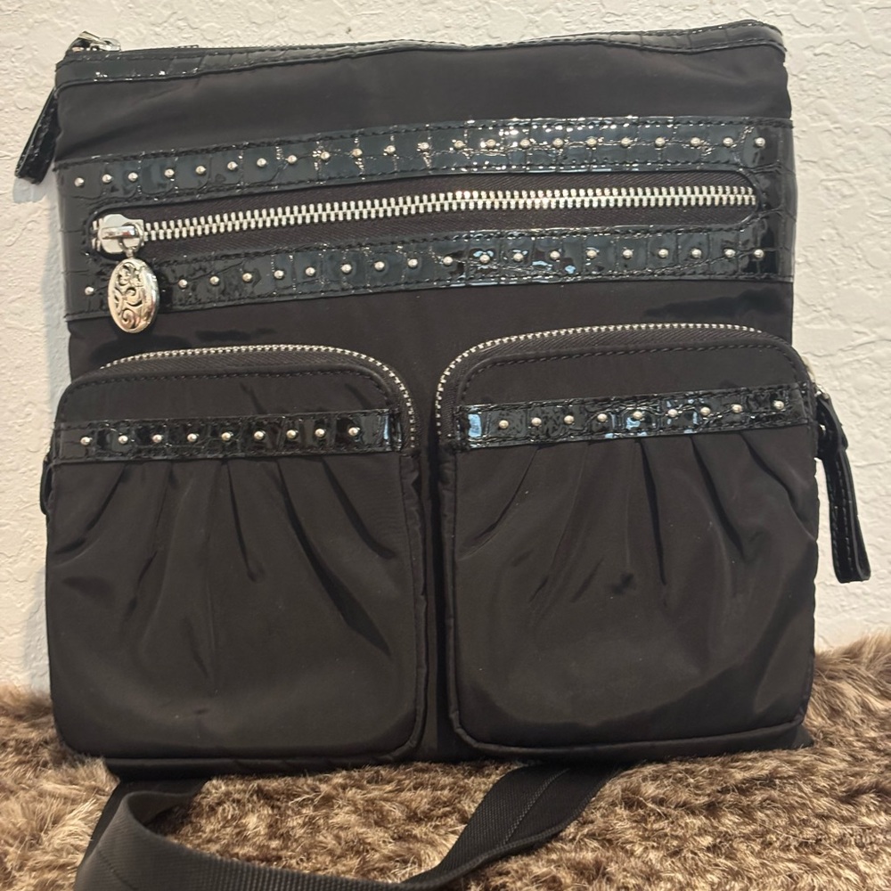 Brighton Studded Nylon and Leather Crossbody Bag